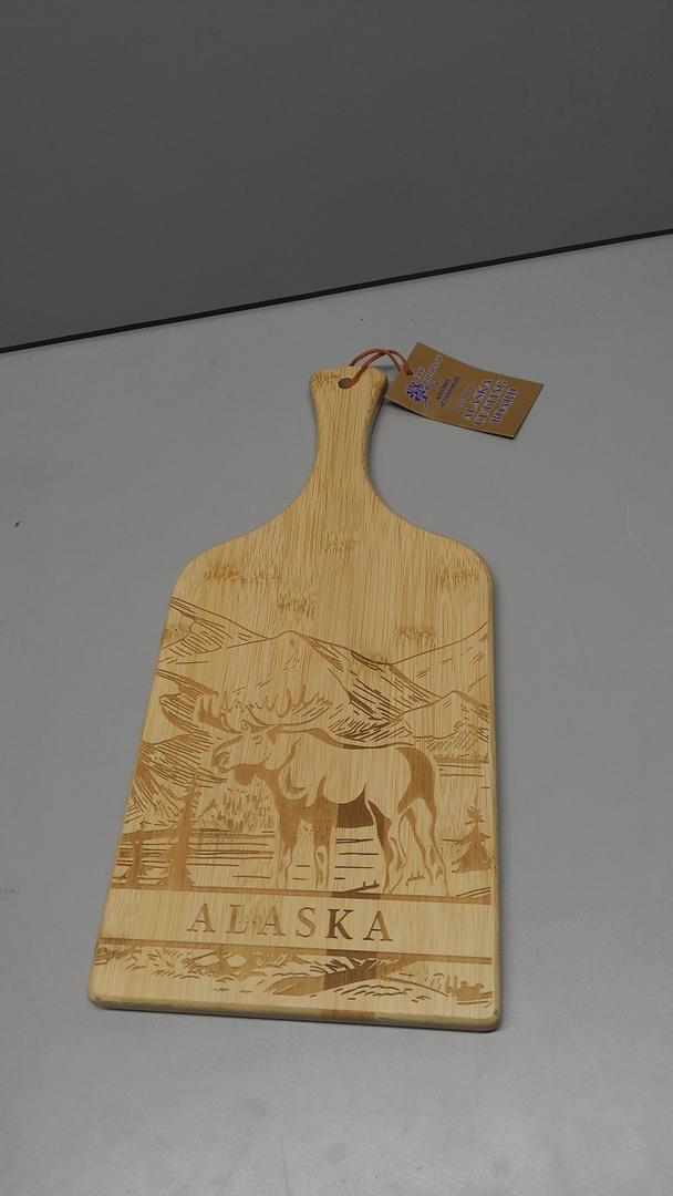 Generic Alaska Bamboo Wood Cutting Chopping Board Paddle Drawn Reindeer 15"" Long, Large,