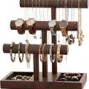 Kigeli Wooden Bracelet Holder Stand, Bracelet Display with 3 Tier, T-bar Bangle Storage Organizer Showing Bracelets Necklaces and Watches Rings for Home Vendors Craft Shows and Store