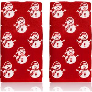 Peryiter 2 Pcs Christmas Snowmen Towels Red Christmas Hand Towels for Bathroom Decorative 100% Cotton Highly Absorbent Soft Kitchen Washcloth for Holiday Xmas Winter Gift Bath Home Decor, 29 x 13 Inch