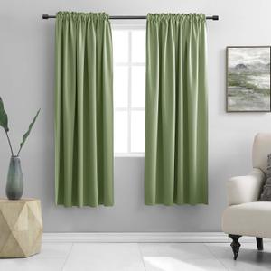 DONREN Sage Green Blackout Curtains for Bedroom - Thermal Insulated Room Darkening Rod Pocket Curtain Panels (42 W x 63 L,2 Panels)