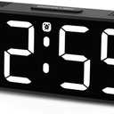 Peakeep Small Digital Alarm Clock Plug in for Bedrooms Bedside, Tiny Electric Clock Large Big Numbers Display Battery Backup for Desk Table, 6 Dimmers, 5 Adjustable Alarm Volume (White)