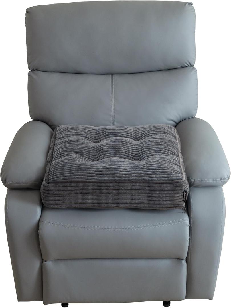 Tufted Corduroy Recliner Seat Cushion for Elderly, High Density Foam Large Square Seat Cushion for Recliner Chair, Floor Pillow, Office Chair, Car, No Pressure on Thighs, 20x20x4 (Dark Grey)