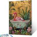 Animal in Bathtub Paint by Numbers for Adults Beginner Flower Bathtub DIY Digital Oil Painting Flamingo Watercolor Paint by Number for Beginner on Canvas Home Wall Decor Gifts 16x20 inch (Frameless)