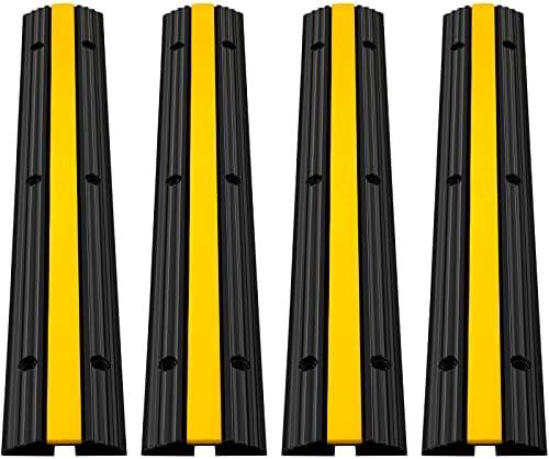Happybuy 4 Pack of 1-Channel Rubber Cable Protector Ramps Heavy Duty 18000Lbs Load Capacity Cable Wire Cord Cover Ramp Speed Bump Driveway Hose Cable Ramp Protective Cover