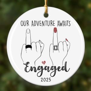 2 x Engagement Gifts for Couples 2025  Ceramic Christmas Ornament, Newly Engaged Couple Gift, Romantic Engagement Gift Keepsake