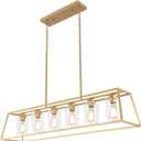 6-Light Gold Chandeliers for Dining Room | Modern Kitchen Island Light Fixture | Rectangle Chandelier for with Clear Glass Shade | Apply to Dining Room Light fixtures Over Table
