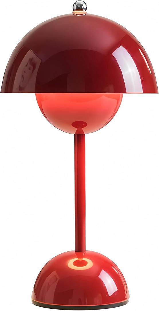 Modern Mushroom Table Lamp Cartoon Iron LED Bedside Lamp Nordic Round Metal Lamp Body Nightstand Lamps for Living Room, Bedroom Study Room Home Office (Red)