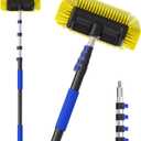 Buyplus 26FT Reach Car Wash Brush with Long Handle, 12-Inch Soft Bristle Head, Truck Wash Brush with 5-20FT Telescoping Pole, Car Washing Brush for Cleaning Car, SUV, RV, Boats, Solar Panels Blue