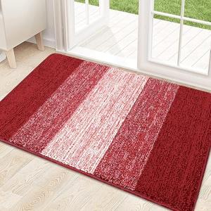 Kitinjoy Indoor Outdoor Door Mat, 32x20 Non-Slip Absorbent Dirt Trapper, Low-Profile Washable Inside Entrance Front Floor Mat, Sturdy Soft Entry Doormats for Entryway, Burgundy