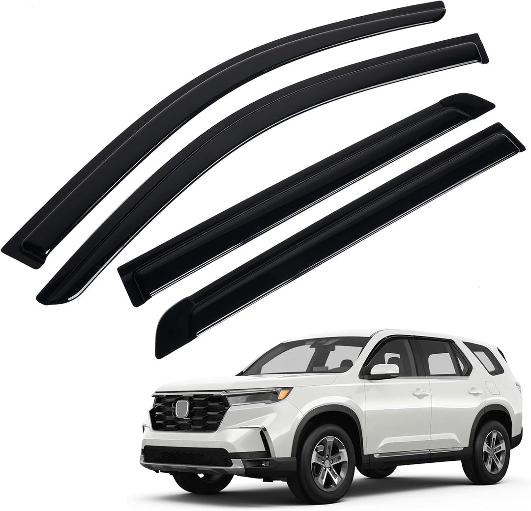 FIILINES Rain Guards for Honda Pilot 2023 2024 2025, Tape-On Side Window Visors Window Deflectors for Pilot, 4PCS, Black