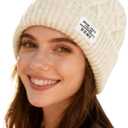 Womens Winter Knitted Beanie Hat Knit Warm Fleece Lined Beanie Knit Chunky Womens Snow Cap (Beige)