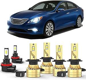cayrsk Compatible for Hyundai Sonata 20112014 LED Light Bulbs,H7 High Beam H7 Low Beams H8 LED Fog Light Bulbs, 500% Brightness,6000K White H8,Plug and Play, Pack of 6