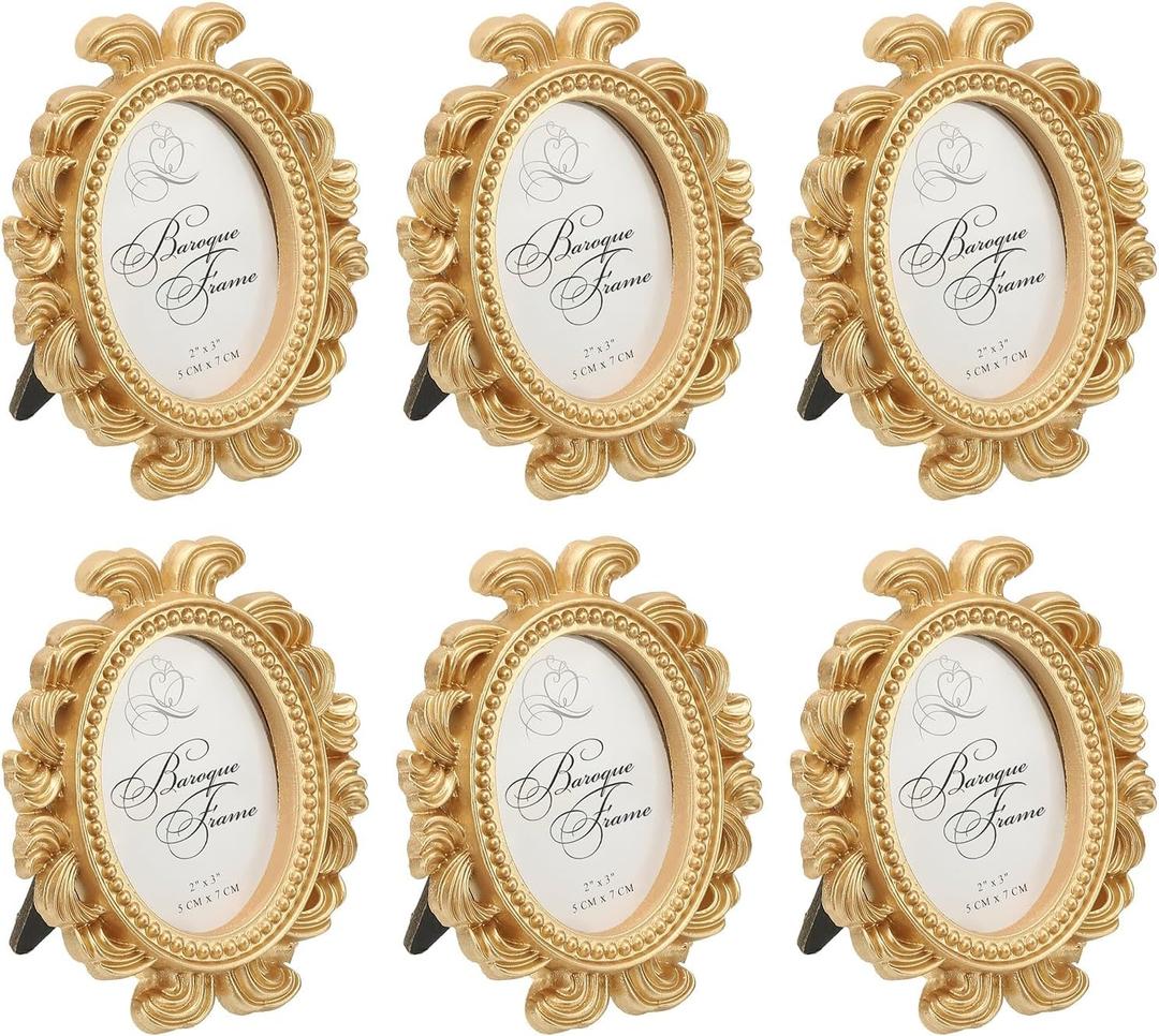 PATIKIL 6Pcs Mini Picture Frames, 2.4x1.8 Oval Resin Small Vintage Picture Frames Baroque Decor for Home Wedding Jewelry Display Hotel Decor Wall Art, Gold