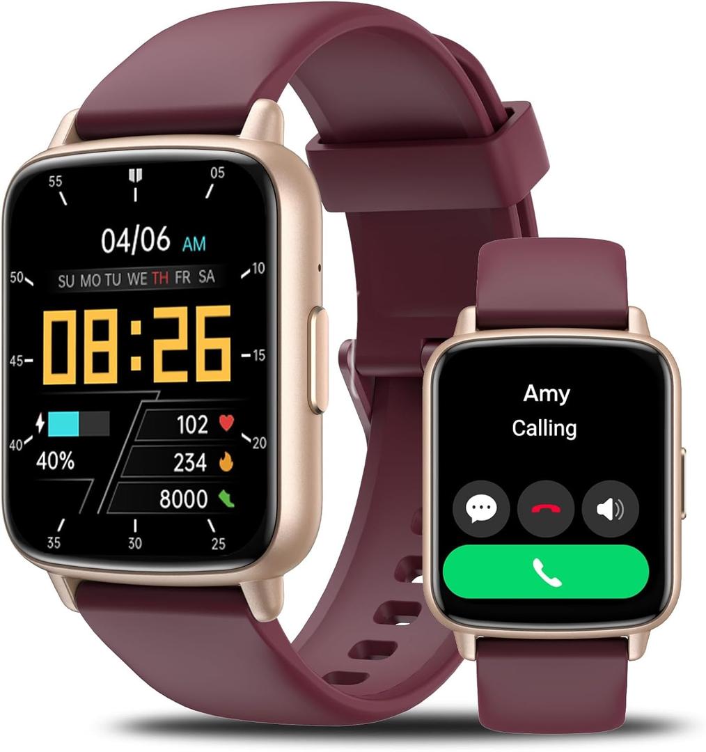 Smart Watch for Men Women-46mm HD AI Voice Assistant Smar twatch (Answer/Make Calls), Heart Rate Tracking, Sleep Monitor, Fitness Tracker, for Android iPhone Samsung Compatible IP68 Smartwatch (Gold+Wine Red)