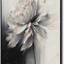 Hand Painted White And Black Flower Canvas Wall Art for Living Room,Large Framed Floral Oil Painting for Bedroom, Modern 3D Floral Artwork Wall Decor for Office Home Decor 28" x 40"