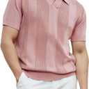 SOLY HUX Men's Knit Top Collared Short Sleeve Shirts Classic Summer Pullover T-Shirt (Pink, M)