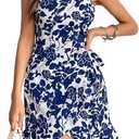 WDIRARA Women's Boho Floral Print Ruffle Mini Dresses Wrap Tie Waist Sleeveless Cami Dress, S