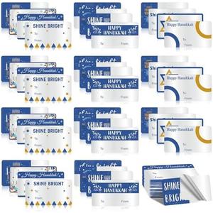Zhanmai 240 Pcs Hanukkah Gift Tags Stickers Self Adhesive Hanukkah Name Tag Labels Decorations Happy Star Jewish Menorah Present Labels Sticker for Gift Favor Decor Supplies