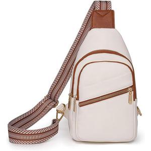 Small Sling Bag for Women - Leather Crossbody Bag, Fanny Pack Chest Bags for Travel, Birthday Gifts for Women (Beige)
