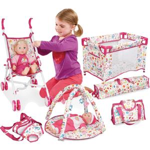 Liberty Imports 5-in-1 Deluxe Newborn Baby Doll Stroller Nursery Playset with Play Mat, Playard, Baby Carrier, and Travel Bag (Doll Included)