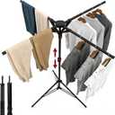 Clothes Drying Rack Foldable, Laundry Drying Rack Collapsible Space-Saving Tripod Clothing Drying Stand for Indoor/Outdoor with Folding Button, Height Adjustable, Height 61 inch-Black