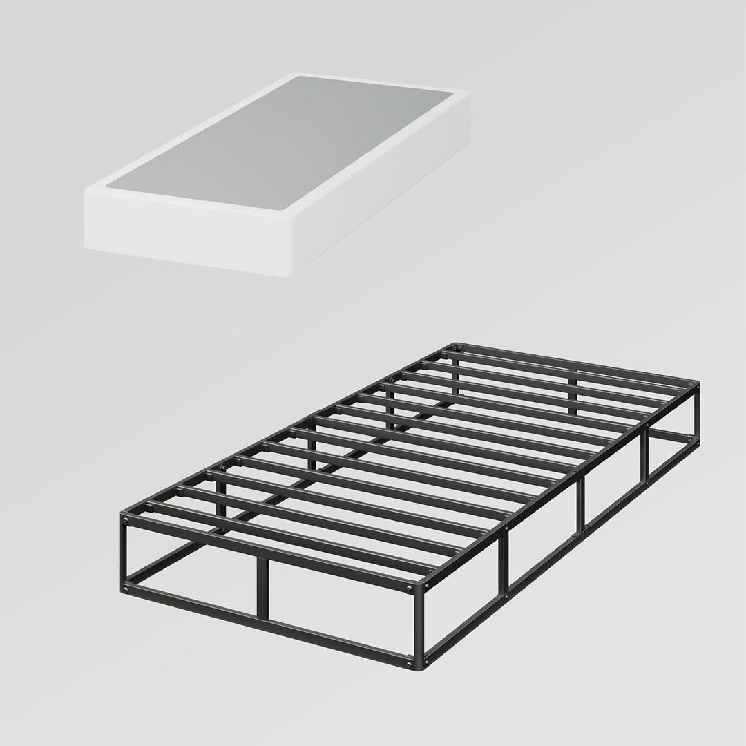 9 Inch Twin Box Spring, High Profile Metal Mattress Foundation, Easy Clean Cover, Heavy Duty, Noise Free, Easy Assembly (Twin)