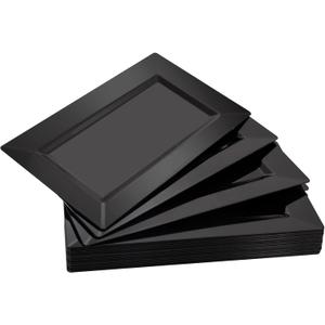 Rubtlamp 12 Pcs Plastic Serving Trays - 13x8 Inch Disposable Rectangle Food Trays - Black Serving Platters for Party & Halloween