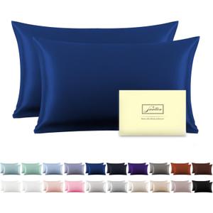 Silk Pillowcase for Hair and Skin,Soft,Breathable and Sliky 100% Standard Size Pillow Cases Set of 2,Both Sides Natural Mulberry Silk Pillowcases with Hidden Zipper(Standard Size 20"X 26",2pcs) (Royal Blue-2 Pack)