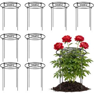 Peony Cages and Supports 8 Pack, 12x16 Inch Heavy Duty Metal Plant Cage for Outdoor Plants Grow Through Flower Support Rings for Peonies, Roses, Tomatoes & Hydrangeas