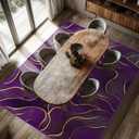 8x10 Area Rug Purple Gold Modern Rug for Living Room Indoor Machine Washable Abstract Rugs for Bedroom Ultra Soft Dining Room Large Carpet Non-Slip Non-Shedding Throw Rug for Home Office