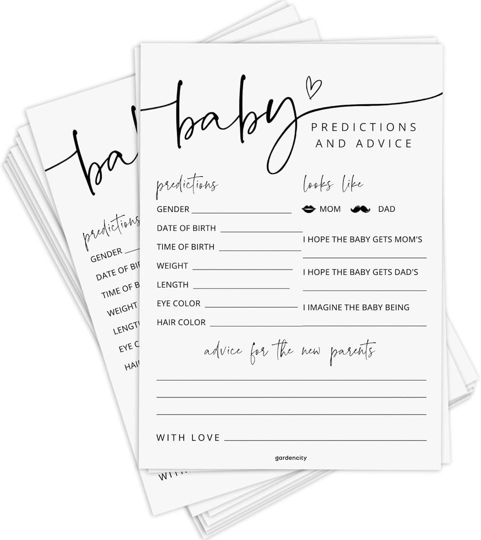 GardenCity 50 Large Baby Predictions Cards, Advice and Wishes, Fun Baby Shower Games for Boy or Girl, Gender Neutral  Minimalist