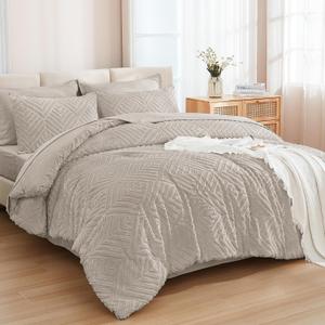 Andency Oversized King Size Comforter Set 7 Pieces Linen - Bed in a Bag Oversized King Boho Lightweight Fluffy Tufted Bedding Sets with Comforter, Sheets, Pillowcases & Shams