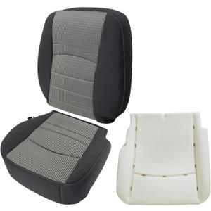 NLQR Front Driver Side Bottom & Top Lean Back Replacement Cloth Seat Covers & Driver Side Foam Cushion Compatible with Dodge Ram 1500 2500 3500 4500 5500 SLT 2009 2010 2011 2012 Gray