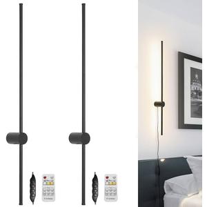 RC Dimmable Modern Plug in Wall Sconce Set of Two LED Black Wall Lights with Dimmer 39.4 inches Wall Lamp with Memory Function Original Brand Lighting