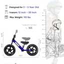 KRIDDO Toddler Balance Bike 2 Year Old, Age 18 Months to 5 Years Old, 12 Inch Push Bicycle with Customize Plate (3 Sets of Stickers Included), Steady Balancing, Gift Bike for 2-3 Boys Girls, Blue