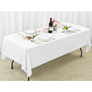 1 Pack White Tablecloth 60 x 102 Inch Rectangular Table Cloth for 6 Foot Rectangle Tables, Wrinkle Resistant Washable Polyester Fabric Table Covers for Wedding Party Banquet Buffet and Camping