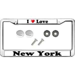 I Love New York General US CA Car License Plate Frame New York City Quotes Chrome License Plate Frame Metal New York Quotes Car Accessories License Plate Frame Girly