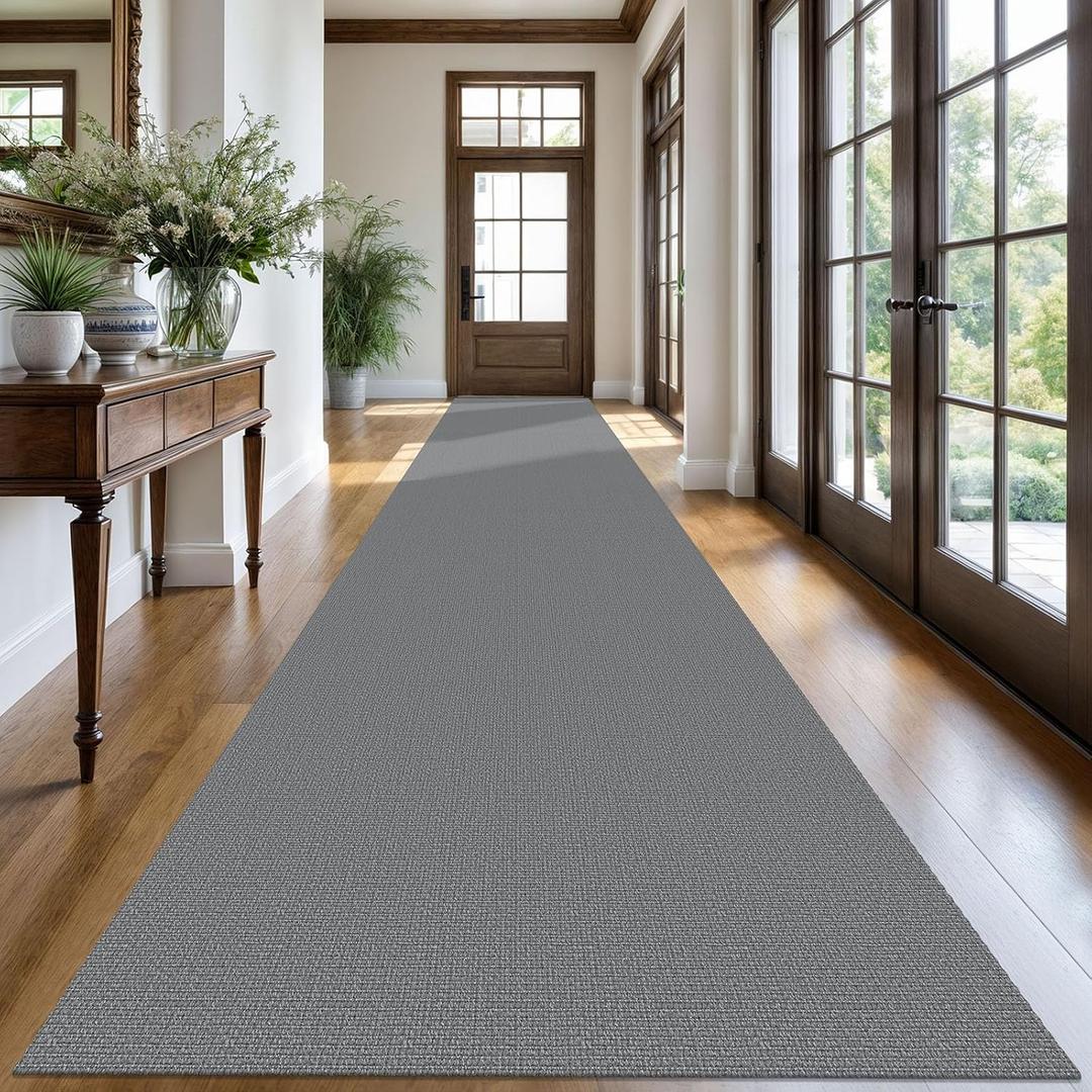 KOZYFLY Washable Runner Rug 3x20 ft Hallway Kitchen Runner Rugs with Rubber Backing Bobo Non Slip Entryway Runner Indoor, Long Carpet Runners for Hall Kitchen Entryway, Grey