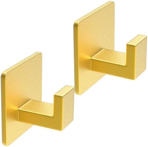 VAEHOLD Adhesive Towel Hooks, Heavy Duty Wall Hooks Aluminum Black Hooks for Hanging Coat, Hat, Towel, Robe, Clothes, Shower Hook for Door, Office, Kitchen, Bathroom - 2 Pack (Gold)