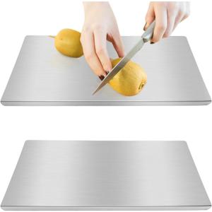 Stainless Steel Cutting Boards with Lip for Kitchen, Metal Chopping Board, Large Countertop Cutting Board for Meat, Fruits, Vegetables, Bread Noodle, Pizza and Baking(COLOR:silver)