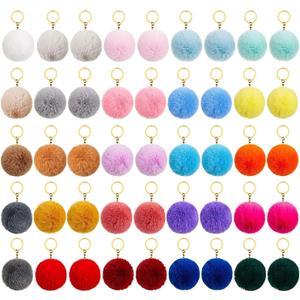 BetterJonny 50 Pcs Colorful Poms Keychains, 2.4inch Fluffy Ball Faux Fur Keyring Pom Pom for DIY Pendant Accessories