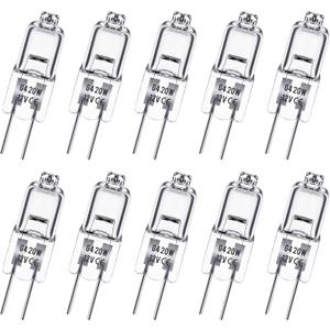 Flaspar G4 Bulb, 10 Pack Halogen Light Bulbs 12V G4 20W Dimmable, 2 Pin G4 Halogen Bulb Replacement for Under Cabinet Puck Light, Chandeliers, 3000Hrs Long Lifetime, CRI100 & 2800K Warm White Lamps