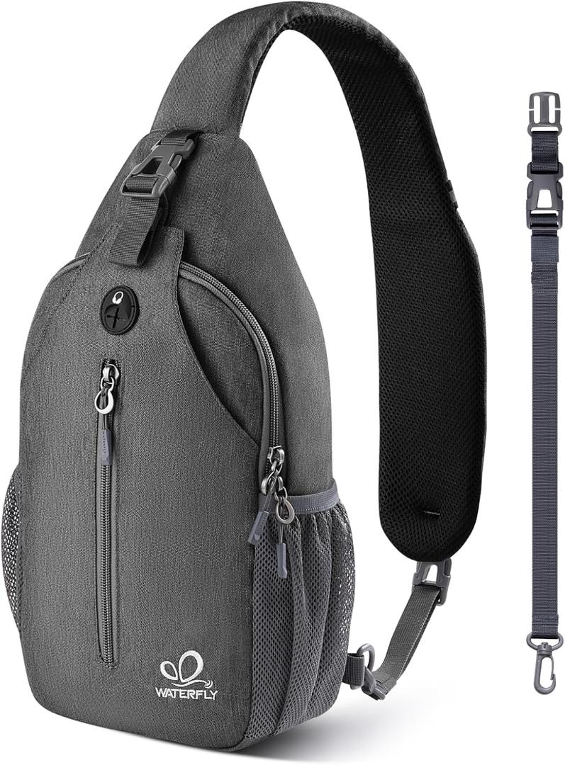 WATERFLY Crossbody Sling Backpack Sling Bag Travel Hiking Chest Bags Daypack (Dark gray)
