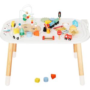 Baby Activity Cubes for Kids,Toddler Activity Cubes&Activity Center Table with Wooden Bead MazesMini Toy Car,Gears&Blocks|Wooden Desk Play Table as Montessori Toy for 1 Year Old Boy Girl