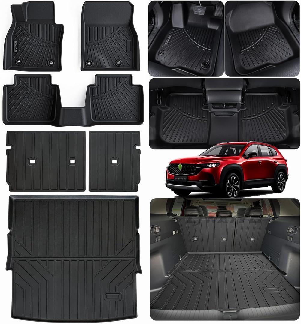 Floor Liners for Mazda CX50 2023 2024 2025 (Non Hybrid) & Cargo Liners & Backrest Mat,TPE All Weather Protection Car Floor Mats with Trunk Mat Covering The Backrest for CX-50