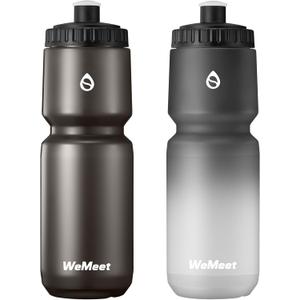 32oz Bike Sport Water Bottle, BPA Free, 2-Pack Leak Proof Cycling Squeeze Water Bottle with Capacity Scale, for Mountain Biking, Camping, Gym (Black & Black White)