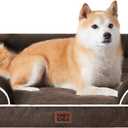 EHEYCIGA Orthopedic Dog Beds for Large Dogs, Waterproof Memory Foam Large Dog Bed with Sides, Non-Slip Bottom and Egg-Crate Foam Pet Couch Bed with Washable Removable Cover, Brown (35.0"L x 22.0"W x 6.5"Th)