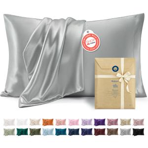 Bedsure Satin Pillowcases Queen Set of 2, Similar to Silk Pillow Cases Grey