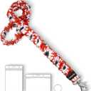 2 x Lanyardio Stretchy Scrunchie Lanyard for ID Badges Keys, Cute Teacher Lanyard for Women with 2 Card Holders 19.11 Inch (Red Flower)