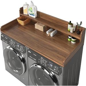 2-Tier Washer and Dryer Countertop with 2.75" H Guard,54" W x 27.5" D Laundry Countertop Cover with Non-Slip Pad,Large Space Laundry Topper for Folding Clothes Over Washer and Dryer-Dark Walnut